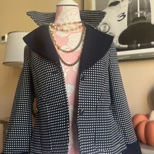 Talbots Navy and White Checkered Blazer Coat Jacket S